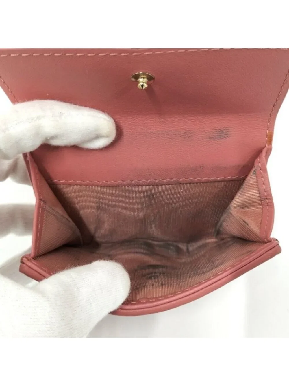 Dior Trifold Wallet Lady Lotus Leather Pink Coral